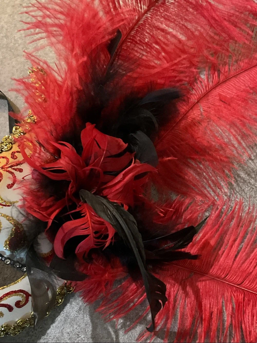 Pier 1 Gold and Red Feathered Venetian Mask